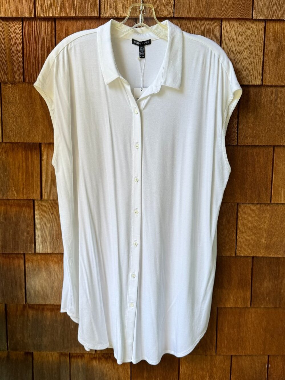 NWT Eileen Fisher White Button Front Classic Collar Sleeveless Tunic in X-Large